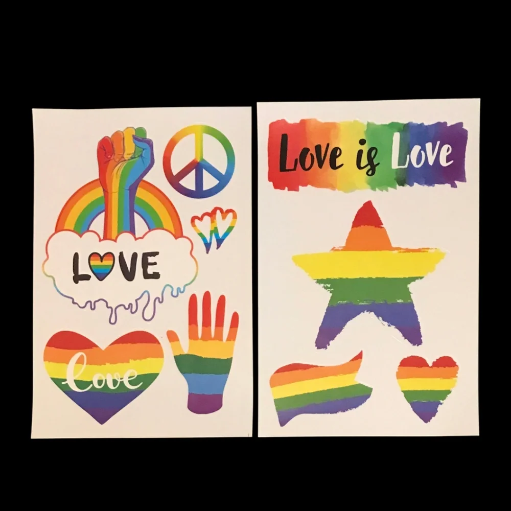 Pride Sticker Sheet Set - Rainbow Love Hearts Peace Signs - Lot of 9